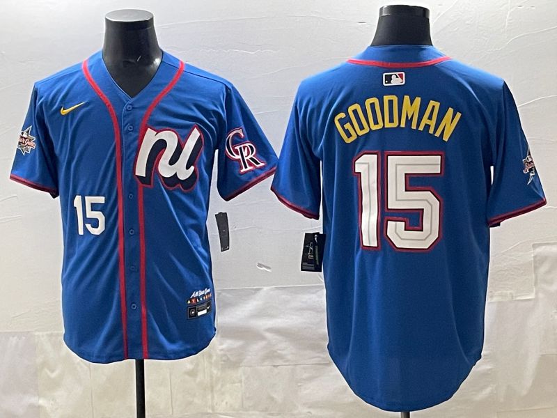 Men 2025 Colorado Rockies #15 Goodman Blue All star Nike MLB Jersey style 04